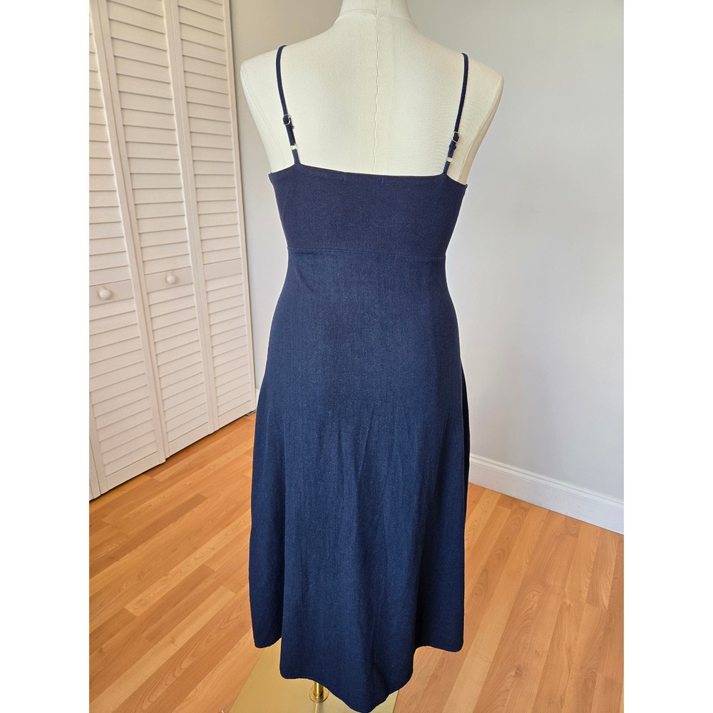Yessica Navy Blue Linen Blend Button Front Midi Dress M Coastal Chic Minimalist - Picture 4 of 10